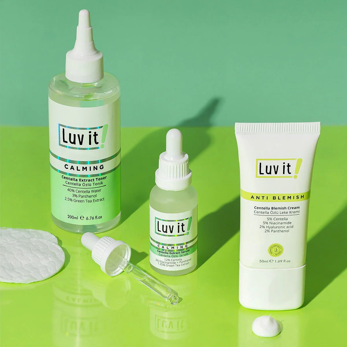 Luv it 3er Set Centella-Extrakt Pflegeset für empfindliche, unreine Haut